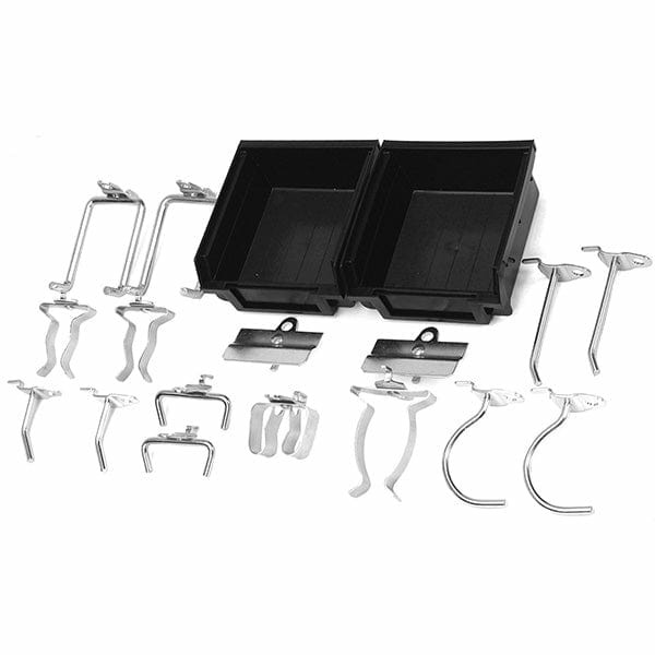 18 Pc Plated Steel Hook And Bin Assortment For Duraboard Or Pegboard Pegboard, Hooks & Accessories