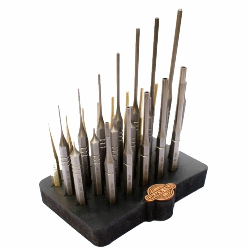 27 Pc Gunsmith Steel & Brass Roll Pin Spring Punch Set With Bench Block Hand Tools