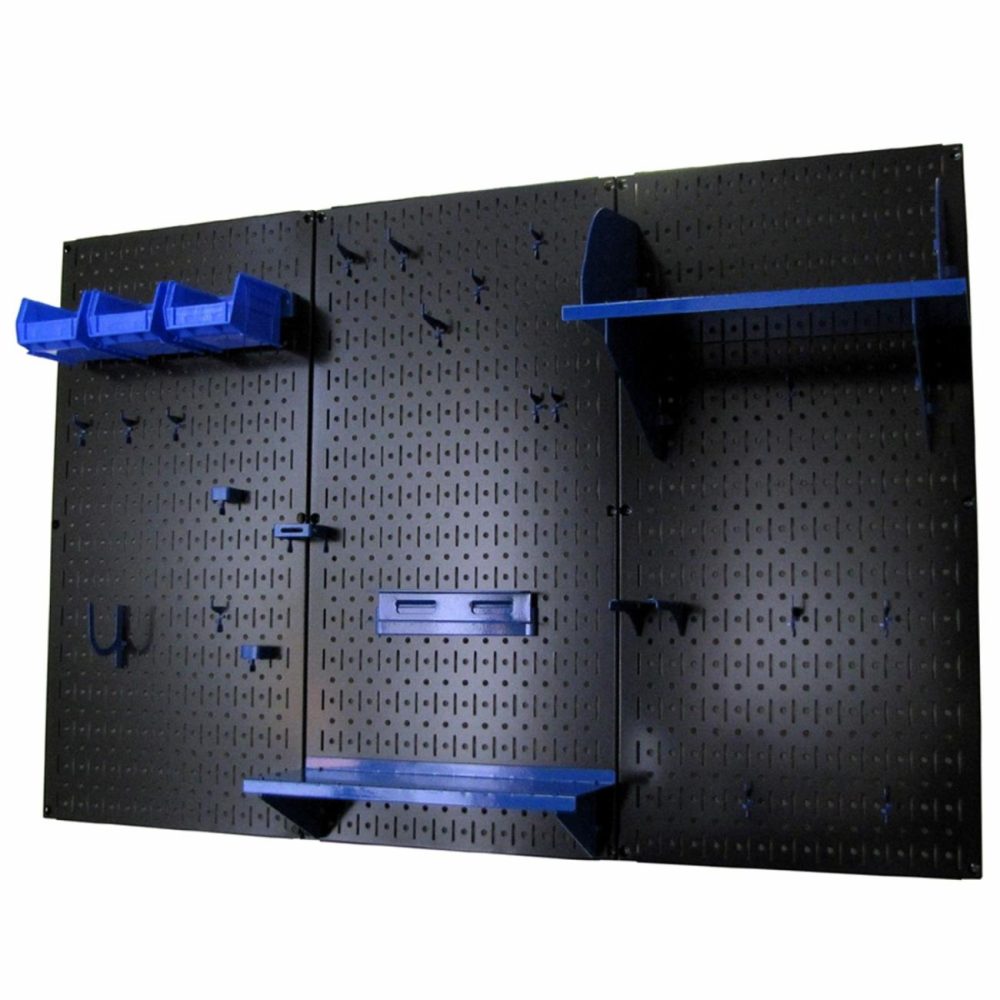 4′ Metal Pegboard Standard Tool Storage Kit – Black Toolboard & Blue Accessories Pegboard, Hooks & Accessories