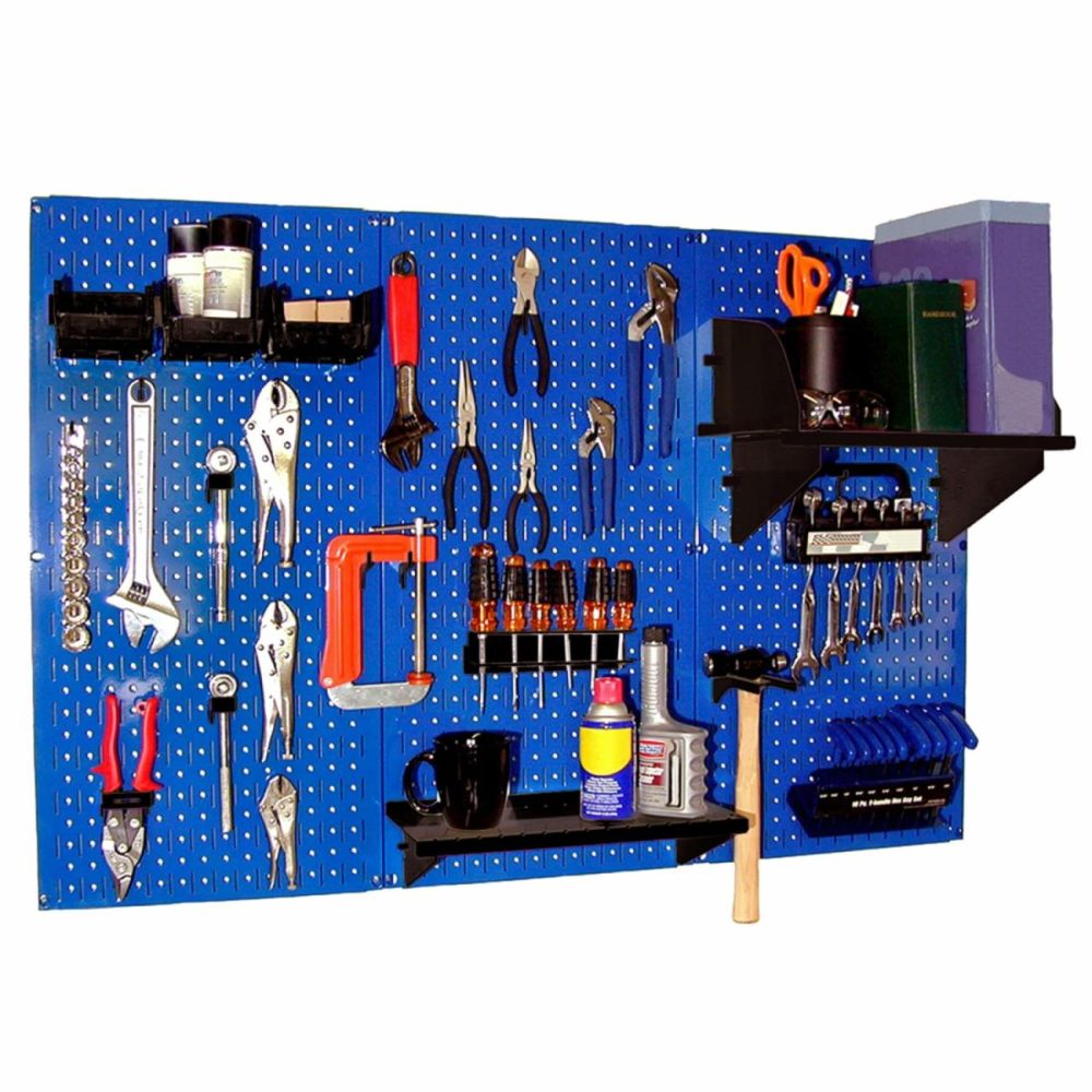 4′ Metal Pegboard Standard Tool Storage Kit – Blue Toolboard & Black Accessories Pegboard, Hooks & Accessories