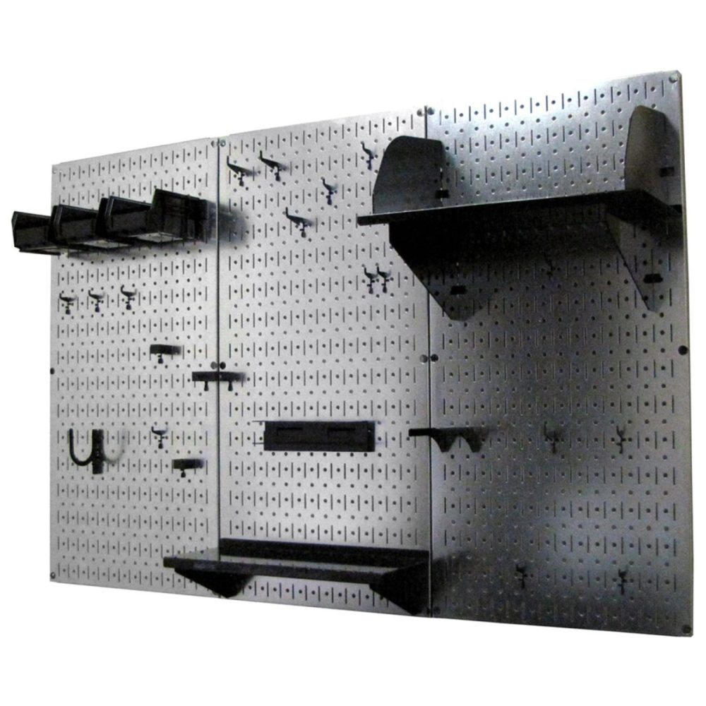 4′ Metal Pegboard Standard Tool Storage Kit – Galvanized Metallic Toolboard & Black Accessories Pegboard, Hooks & Accessories