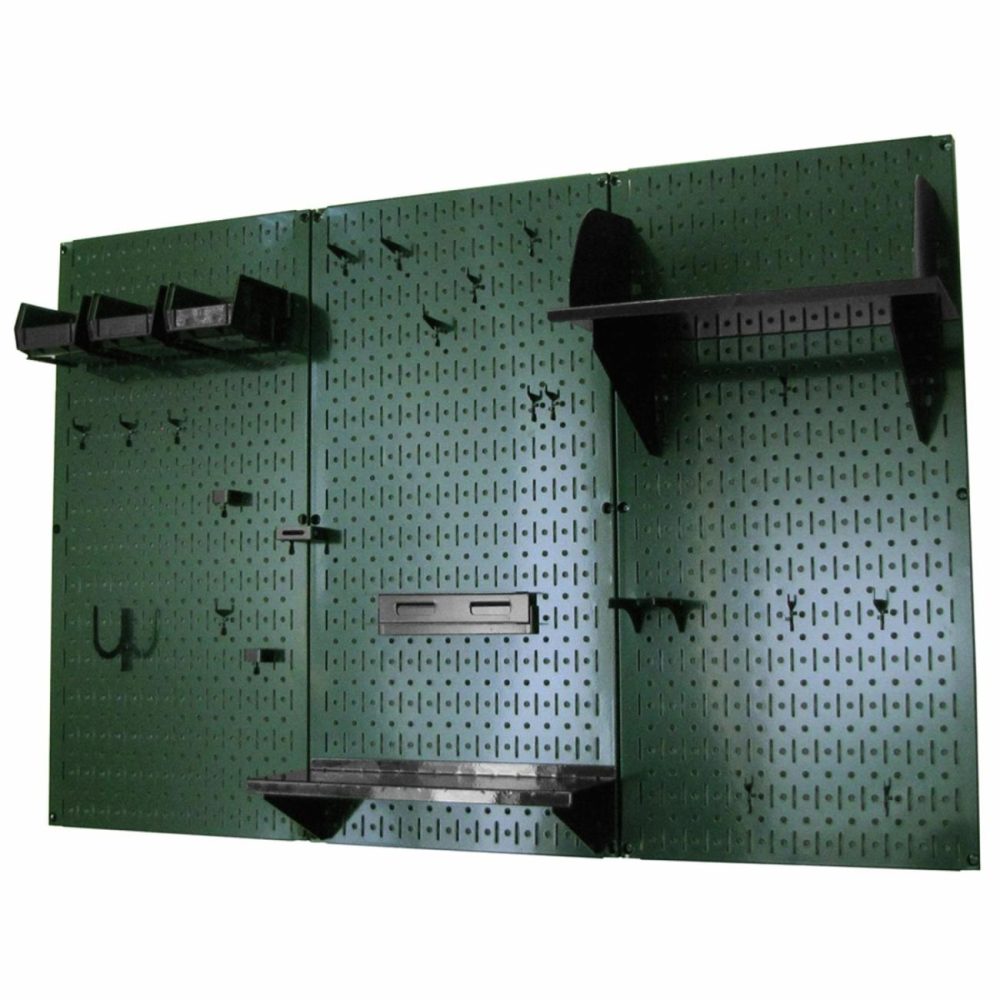 4′ Metal Pegboard Standard Tool Storage Kit – Green Toolboard & Black Accessories Pegboard, Hooks & Accessories