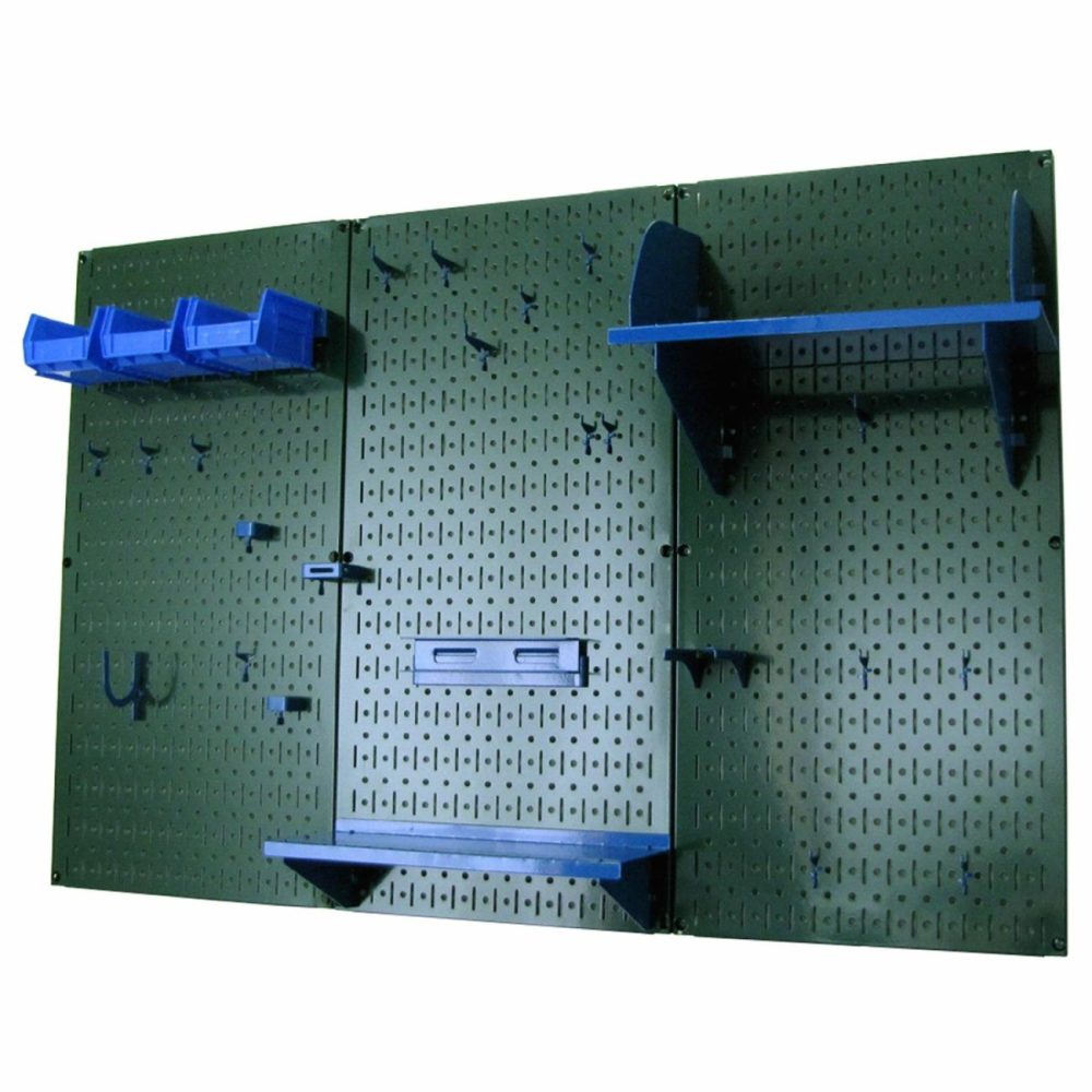 4′ Metal Pegboard Standard Tool Storage Kit – Green Toolboard & Blue Accessories Pegboard, Hooks & Accessories