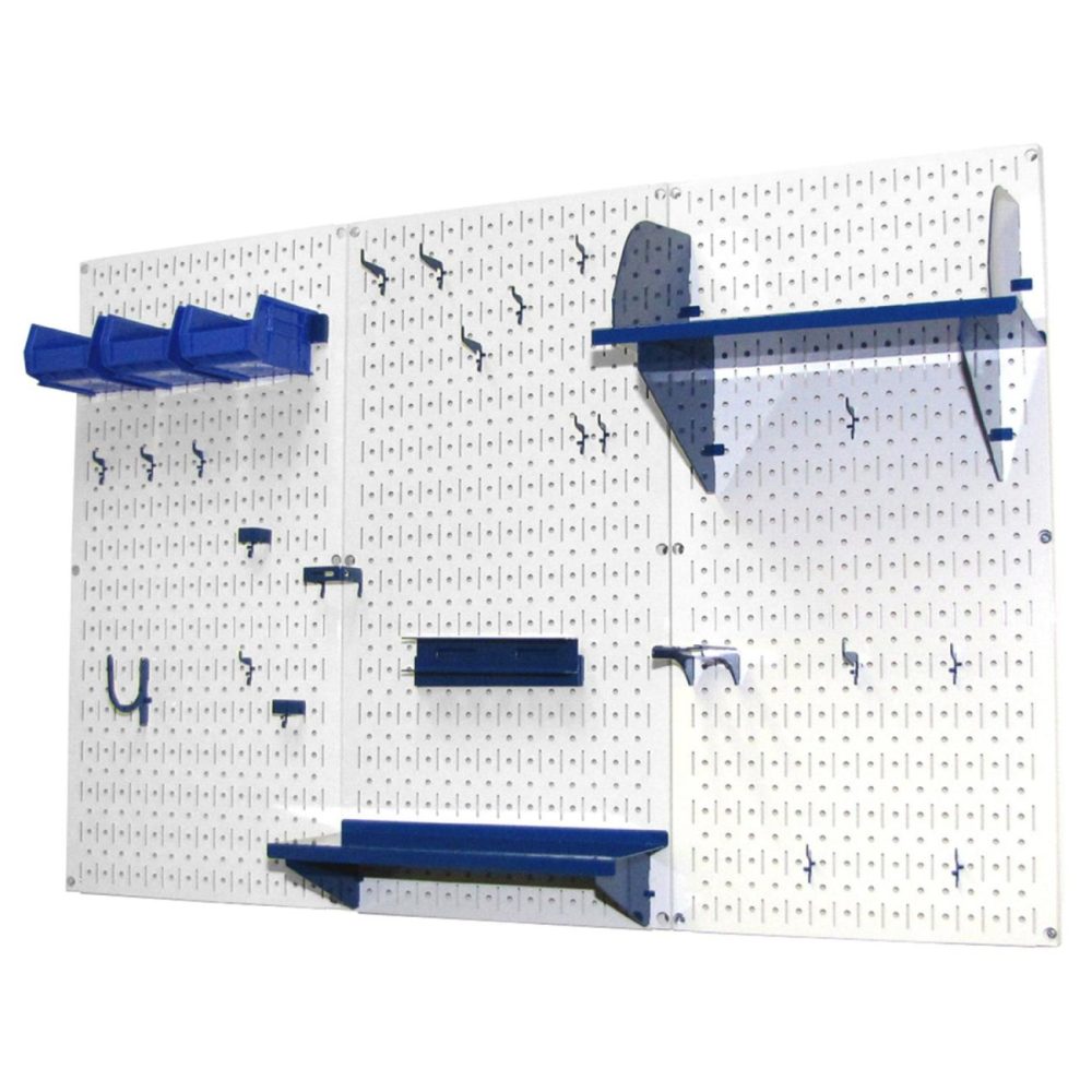 4′ Metal Pegboard Standard Tool Storage Kit – White Toolboard & Blue Accessories Pegboard, Hooks & Accessories