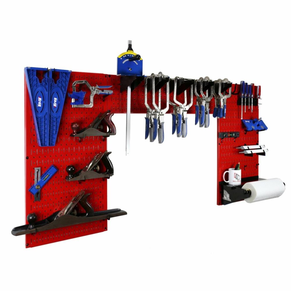 Lazy Guy Diy Maker Woodworking Tool Storage Organizer Set, Red Pegboard, Hooks & Accessories