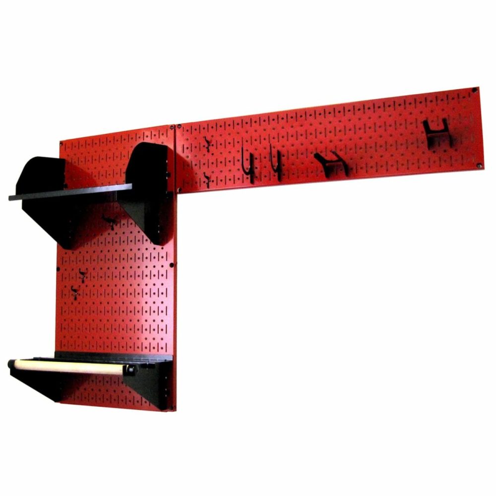 Pegboard Garden Tool Board Organizer With Red Pegboard And Black Accessories Pegboard, Hooks & Accessories