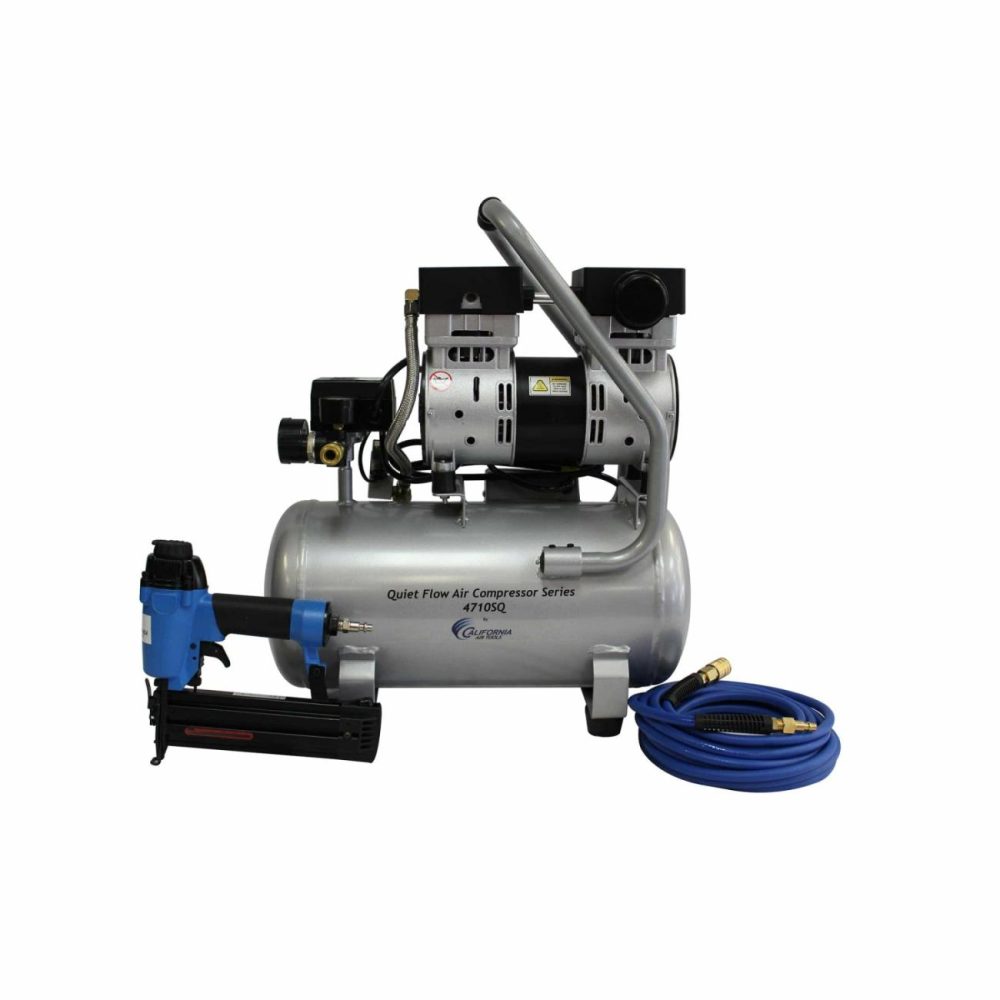 Quiet Flow 1 Hp 4.7 Gallon Steel Tank Air Compressor With Nail Gun Kit Air Compressors