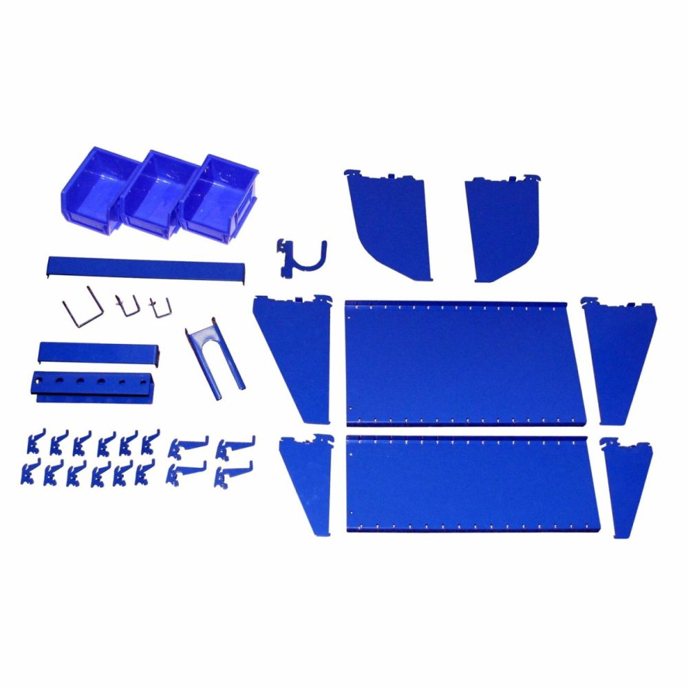 Slotted Tool Board Workstation Accessory Kit For Wall Control Pegboard, Blue Pegboard, Hooks & Accessories