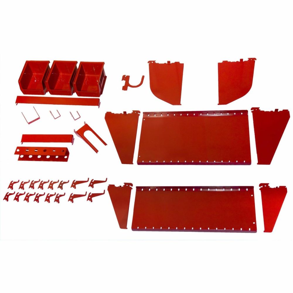 Slotted Tool Board Workstation Accessory Kit For Wall Control Pegboard, Red Pegboard, Hooks & Accessories